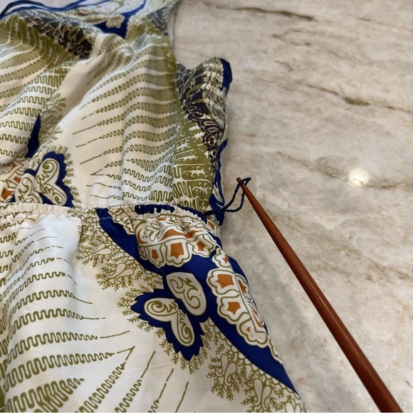 Anthropologie Edme & Esyllte Silk Kerchief Mini Dress – Blue/Green Geo – Large - Picture 5 of 14